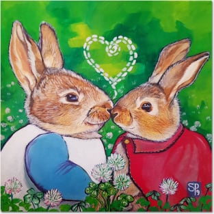 Bunnies Rabbits bunny hug Posters and Art
